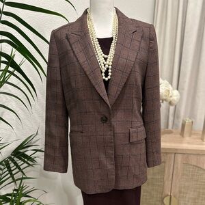 Wine, Dark Brown and Blue Plaid Antonio Melani Women's Blazer